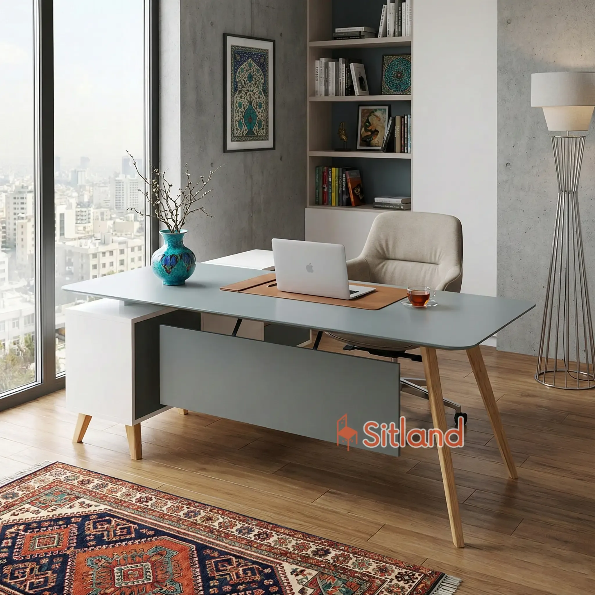 میز اداری ال با پنل جلویی | میز کامپیوتر مینیمال با رنگ‌بندی و طرح متنوع | پایه چوب راش | خرید قسطی و گارانتی3ساله از سیتلند