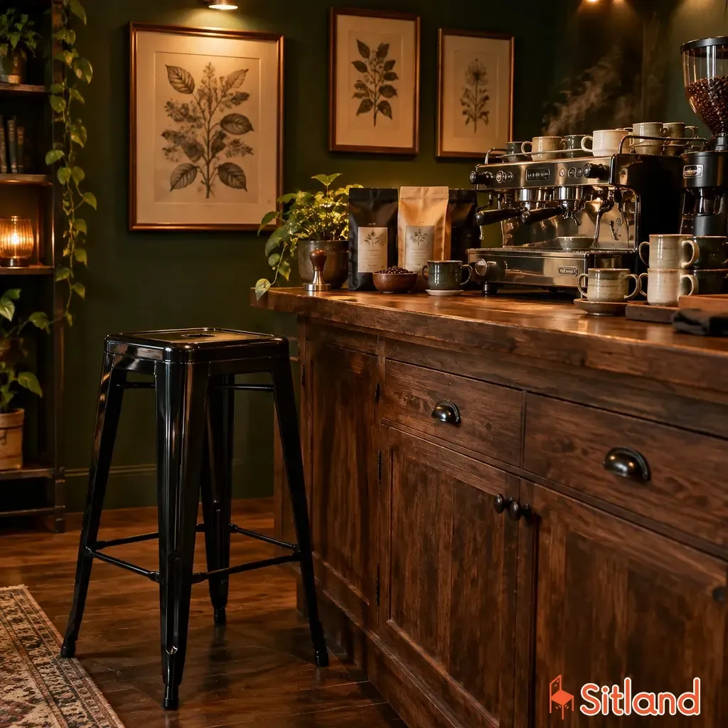صندلی استول تولیکس Tolix Bar Stool مشکی براق برای میز کافی بار خانگی | خرید قسطی و نقدی صندلی اپن در سیتلند