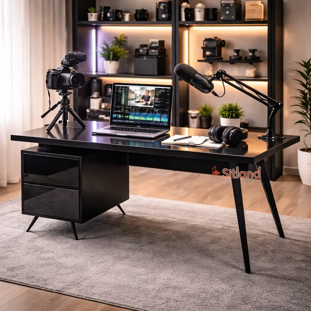 میز کامپیوتر MDF دررنگبندی متنوع | میز اداری با پایه فلزی مشکی | میز تحریر با پنل و فایل | گارانتی 3 ساله سیتلند