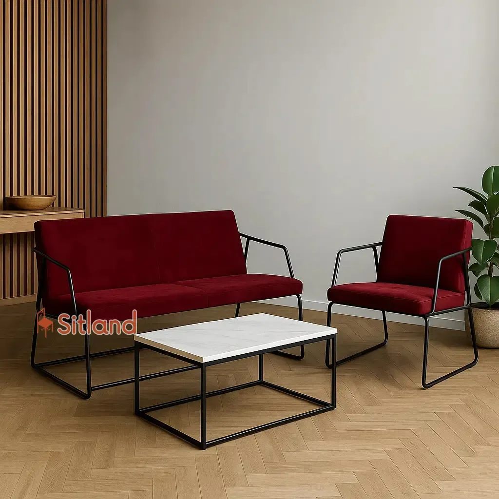 خرید مبل دونفره مینیمال سالید | فریم فلزی | قابل سفارش با روکش چرم یا مخمل | در رنگ‌بندی متنوع | فروشگاه سیتلند