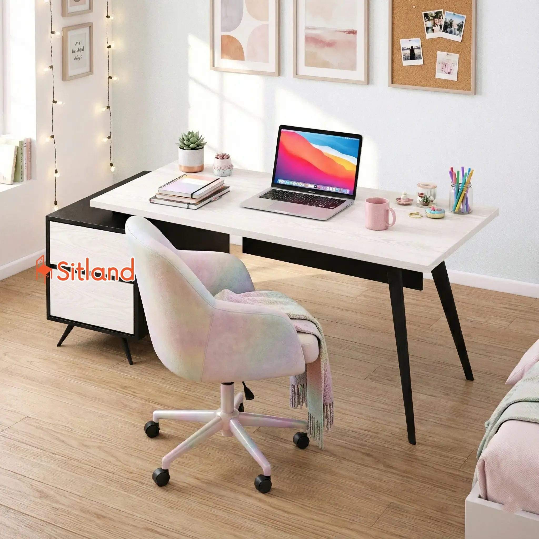 میز کامپیوتر MDF دررنگبندی متنوع | میز اداری با پایه فلزی مشکی | میز تحریر با پنل و فایل | گارانتی 3 ساله سیتلند