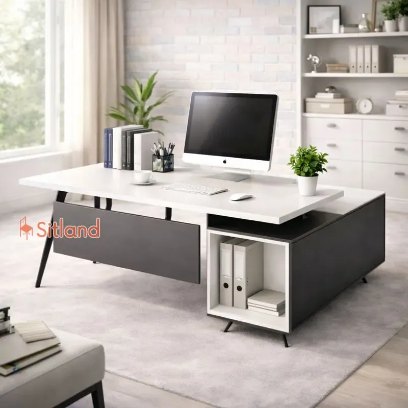 میز اداری با ال متصل و پنل | میز کامپیوتر با رنگبندی متنوع | میز تحریر MDF | میز مطالعه با پایه فلزی در سیتلند