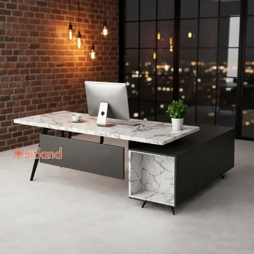 میز اداری با ال متصل و پنل | میز کامپیوتر با رنگبندی متنوع | میز تحریر MDF | میز مطالعه با پایه فلزی در سیتلند