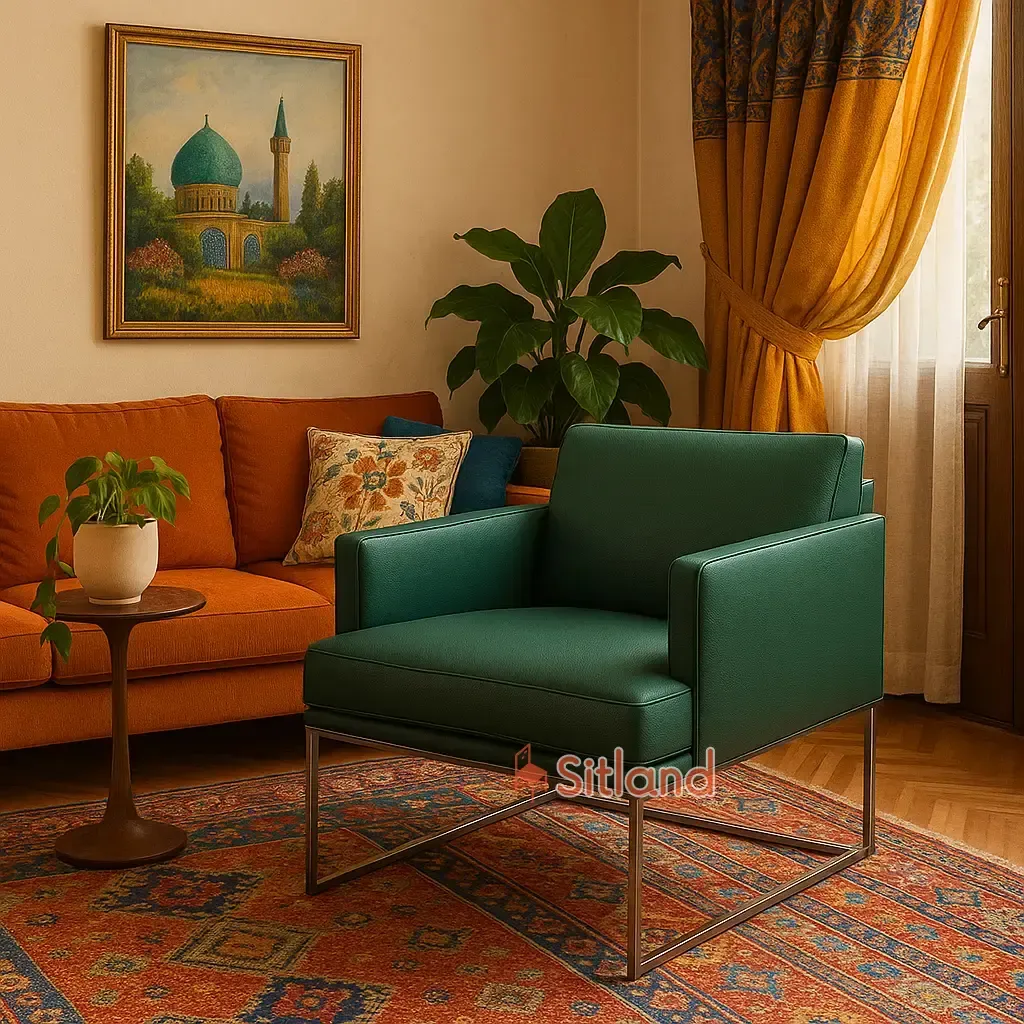 مبل مینیمال یک نفره | جنس روکش چرم درجه1 با 12 رنگ متنوع | قابلیت ست با کامفورت2 و3 نفره | فریم فلزی | با گارانتی3ساله در فروشگاه سیتلند