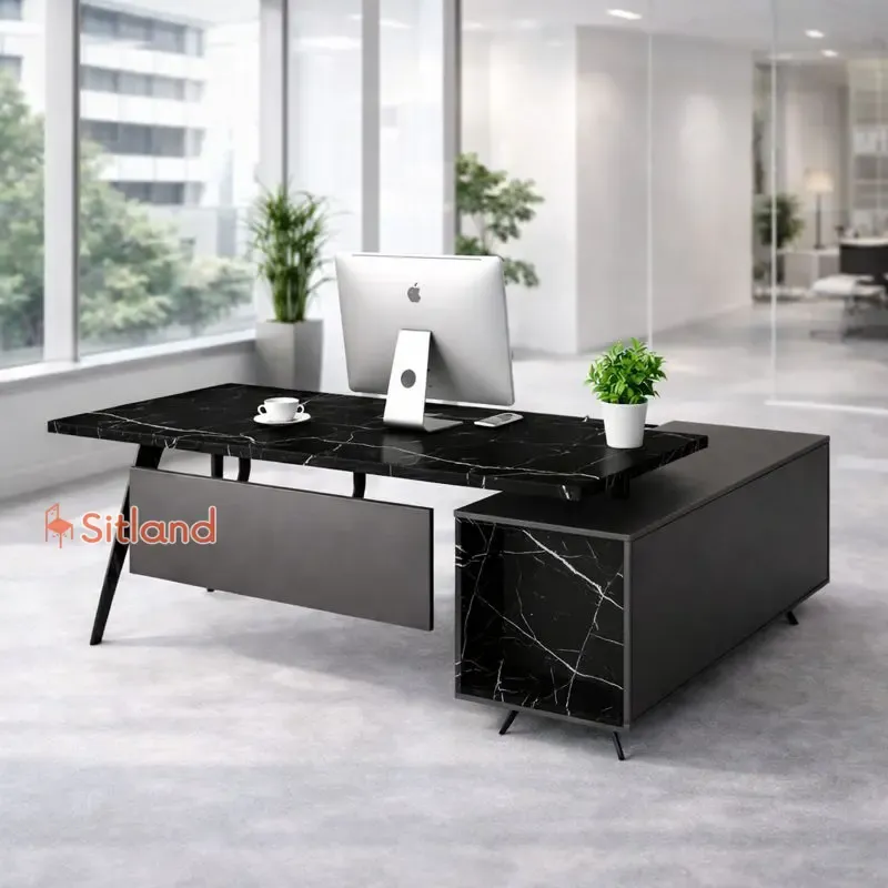 میز اداری با ال متصل و پنل | میز کامپیوتر با رنگبندی متنوع | میز تحریر MDF | میز مطالعه با پایه فلزی در سیتلند