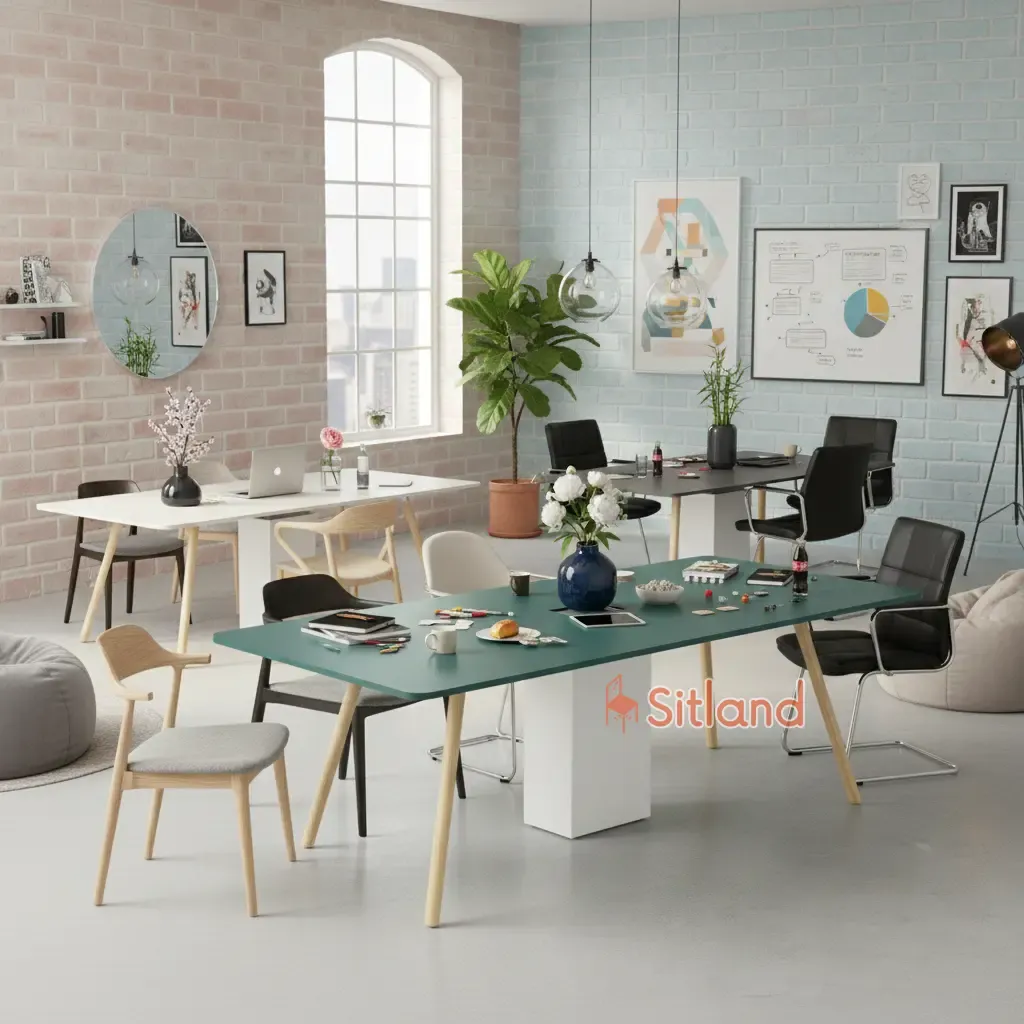 میز کنفرانس MDF | میز اداری با رنگ بندی متنوع  | میز گروهی شیک با طرح‌های متنوع | میز اداری کنفرانس با پایه چوب راش