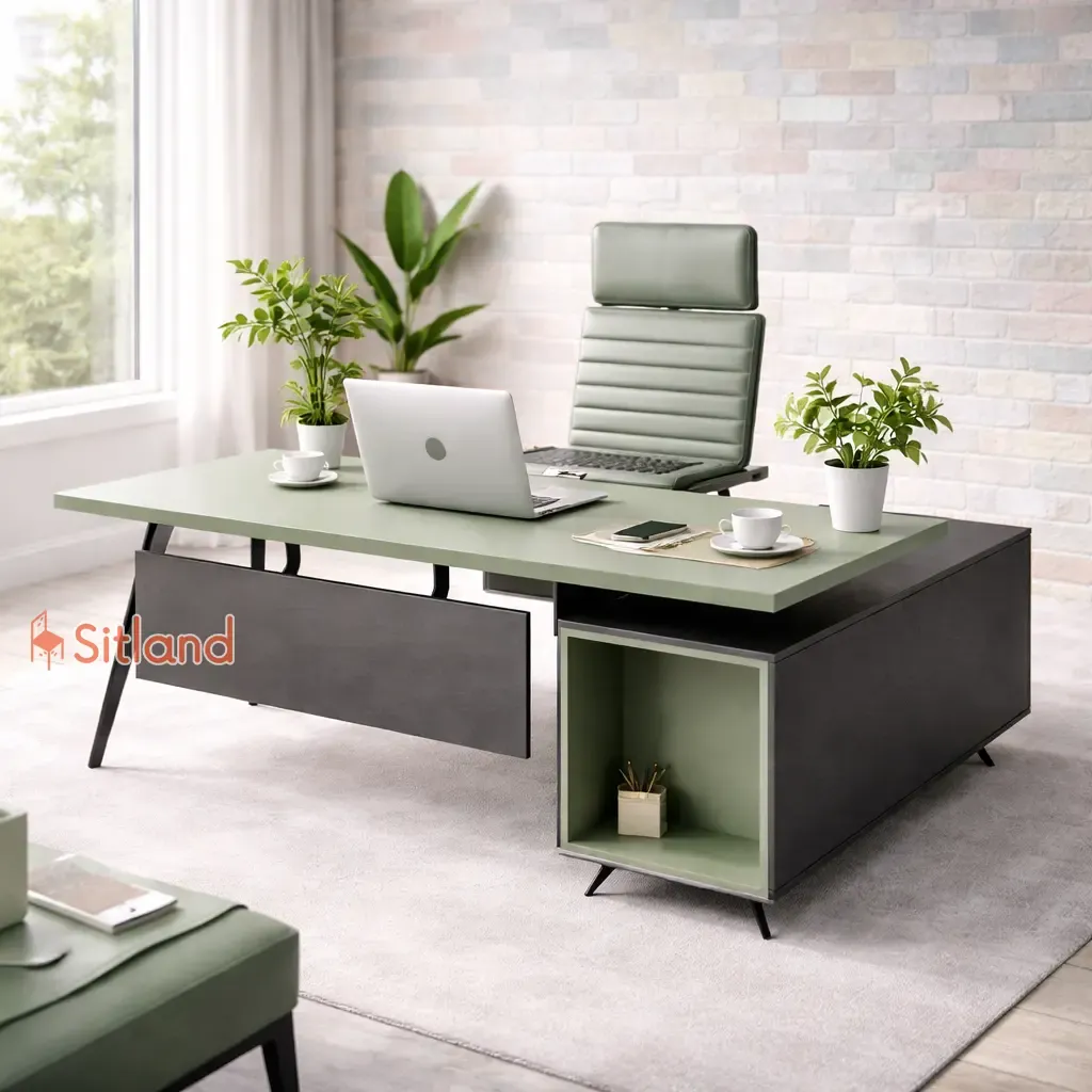 میز اداری با ال متصل و پنل | میز کامپیوتر با رنگبندی متنوع | میز تحریر MDF | میز مطالعه با پایه فلزی در سیتلند