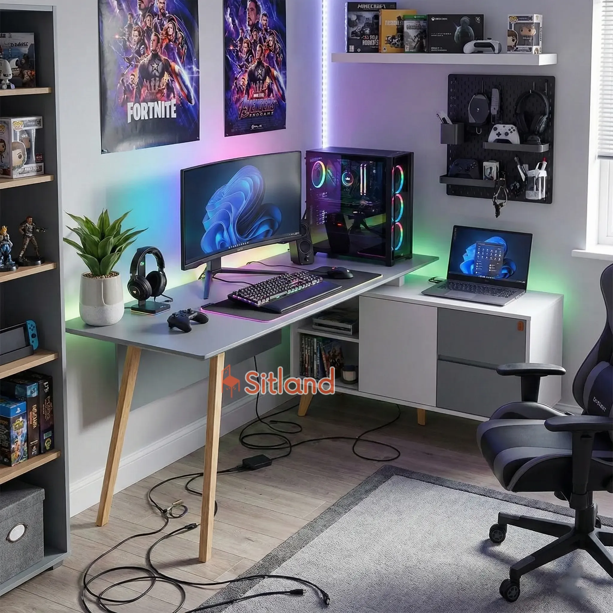 میز اداری ال با پنل جلویی | میز کامپیوتر مینیمال با رنگ‌بندی و طرح متنوع | پایه چوب راش | خرید قسطی و گارانتی3ساله از سیتلند