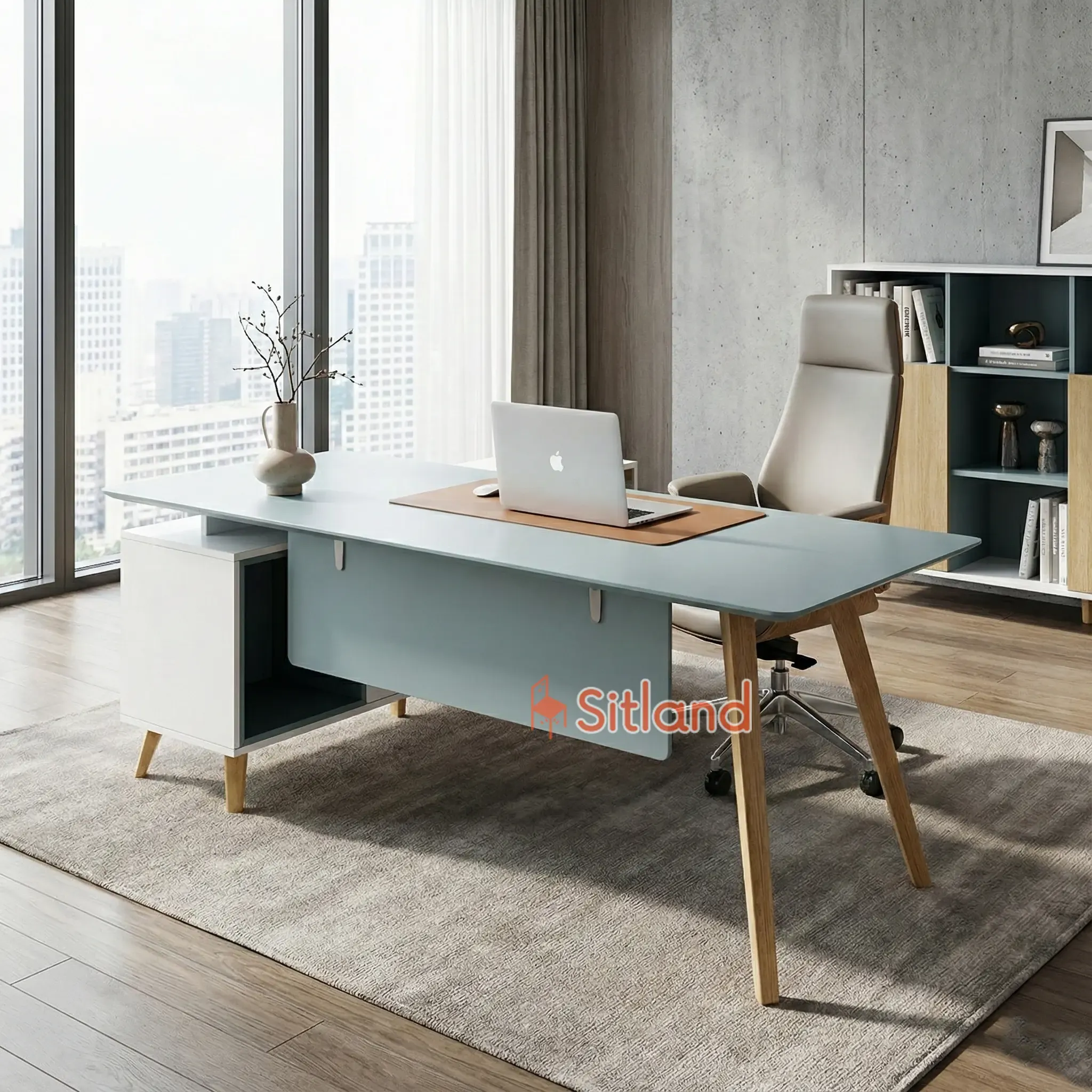 میز اداری ال با پنل جلویی | میز کامپیوتر مینیمال با رنگ‌بندی و طرح متنوع | پایه چوب راش | خرید قسطی و گارانتی3ساله از سیتلند