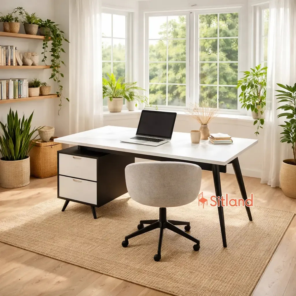 میز کامپیوتر MDF دررنگبندی متنوع | میز اداری با پایه فلزی مشکی | میز تحریر با پنل و فایل | گارانتی 3 ساله سیتلند