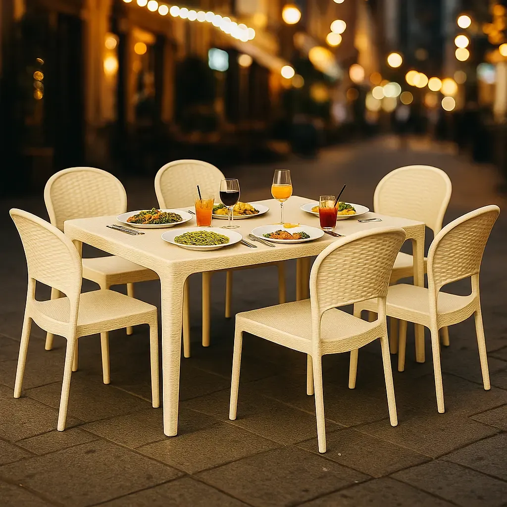 ست میز و صندلی پلاستیکی حصیری طرح مدرن مناسب باغ و ویلا و خانه و رستوران