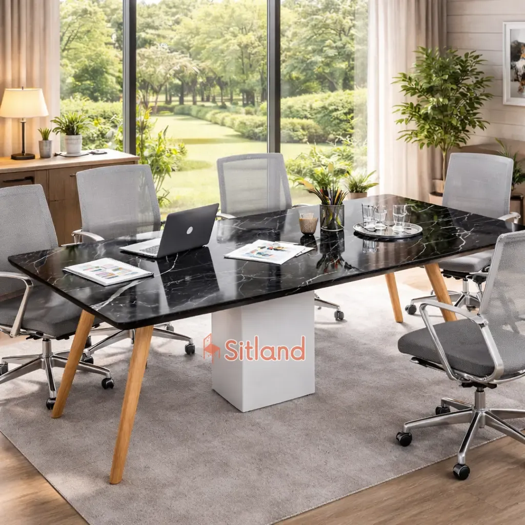 میز کنفرانس MDF | میز اداری با رنگ بندی متنوع  | میز گروهی شیک با طرح‌های متنوع | میز اداری کنفرانس با پایه چوب راش