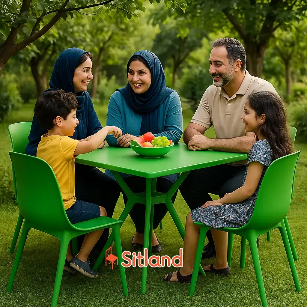 خرید آنلاین میز تیکا مربع بادوام، چیدمان میزباغی تیکا در فضای نیمه‌باز