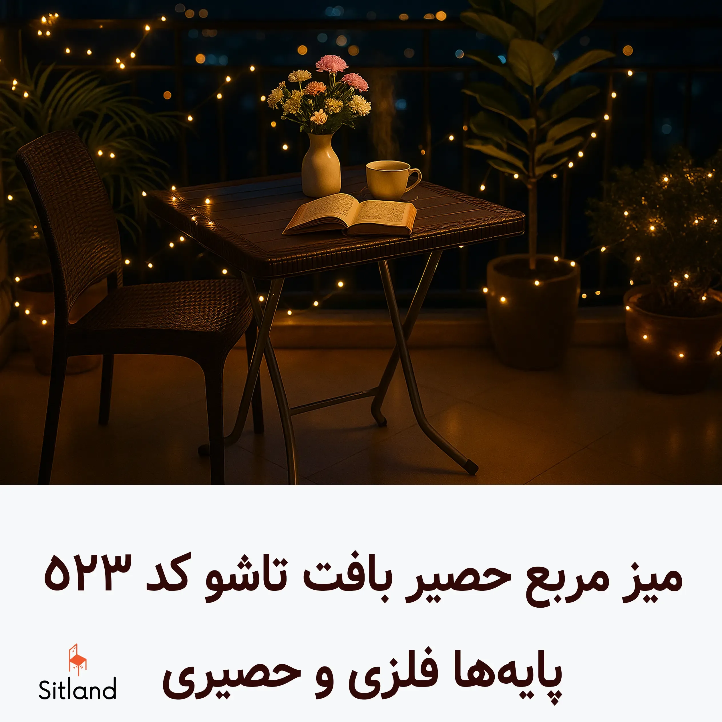 •	میز مربع تاشو حصیر بافت ناصر کد 523 با پایه فلزی و طراحی مدرن؛ مناسب فضای باز، تراس، رستوران و کافی‌شاپ، مقاوم در برابر UV و دارای رنگ‌بندی متنوع – فروشگاه اینترنتی سیتلند