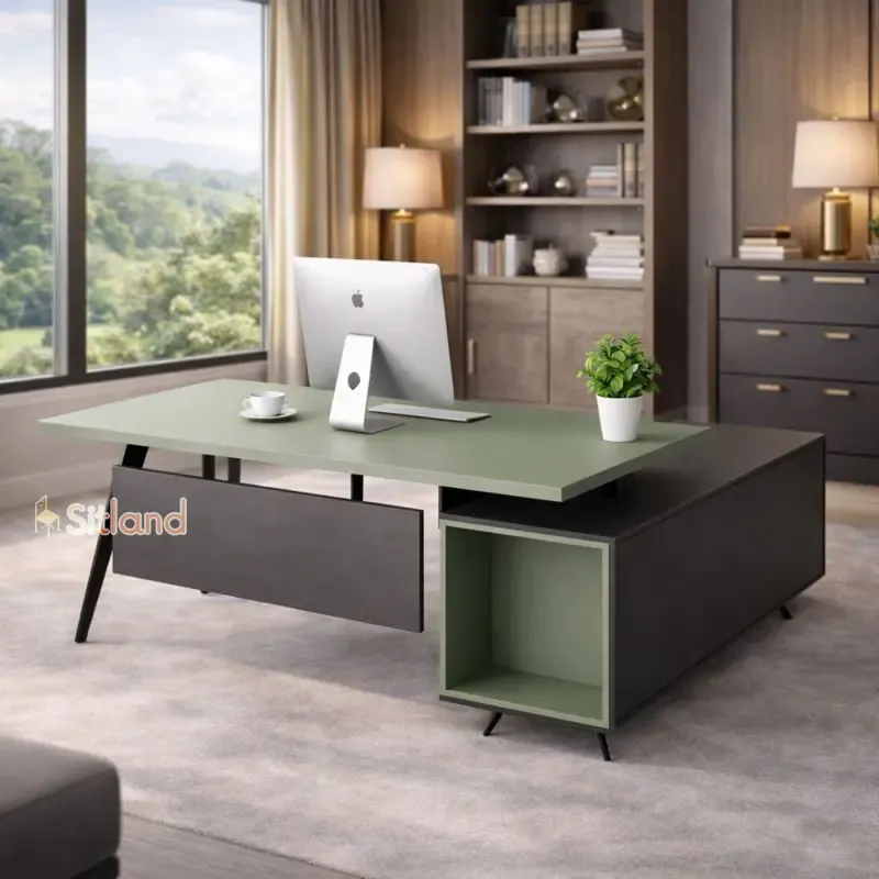 میز اداری با ال متصل و پنل | میز کامپیوتر با رنگبندی متنوع | میز تحریر MDF | میز مطالعه با پایه فلزی در سیتلند
