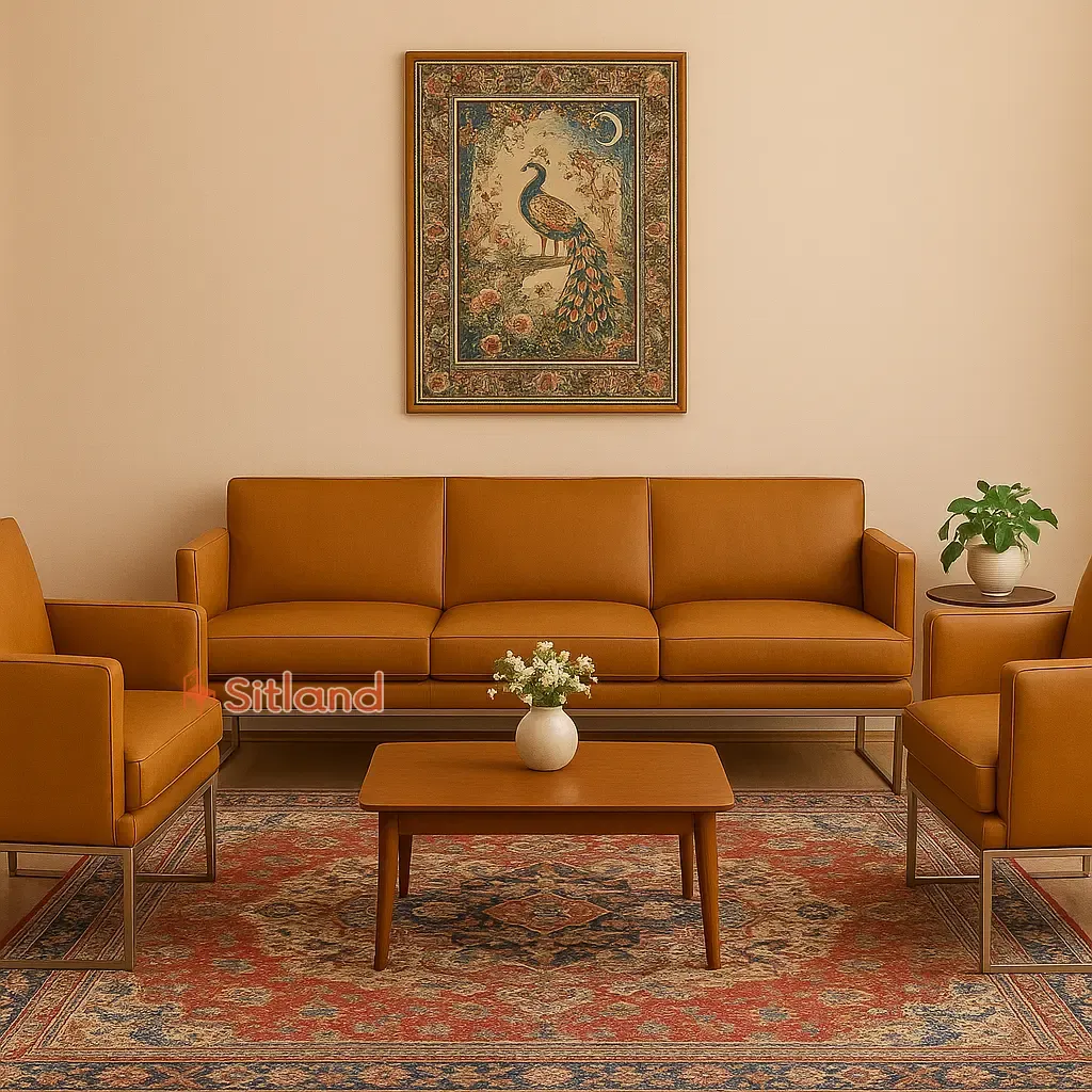 بهترین مبل مینیمال 3نفره | روکش چرم،رنگبندی متنوع | فریم فلزی | قابلیت ست شدن با مبل تک نفره و دونفره کامفورت | گارانتی3ساله سیتلند