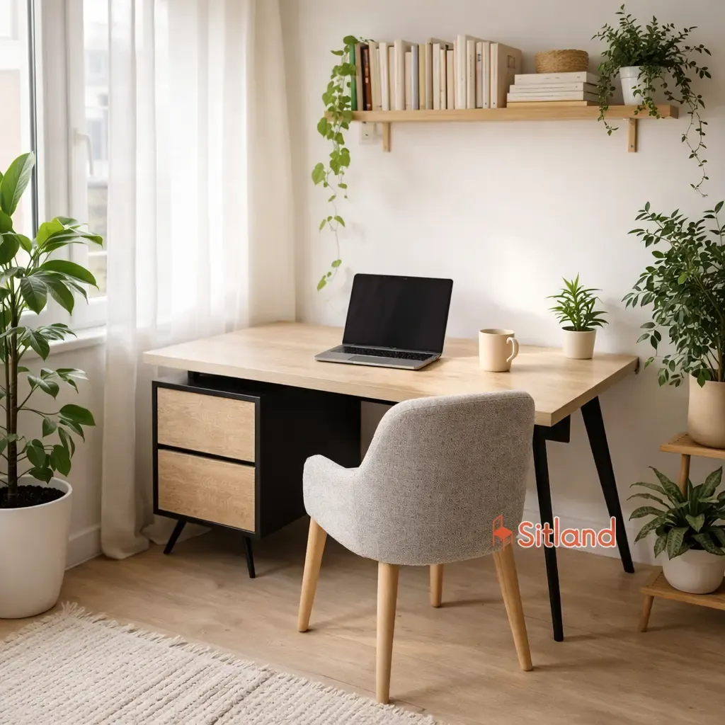 میز کامپیوتر MDF دررنگبندی متنوع | میز اداری با پایه فلزی مشکی | میز تحریر با پنل و فایل | گارانتی 3 ساله سیتلند