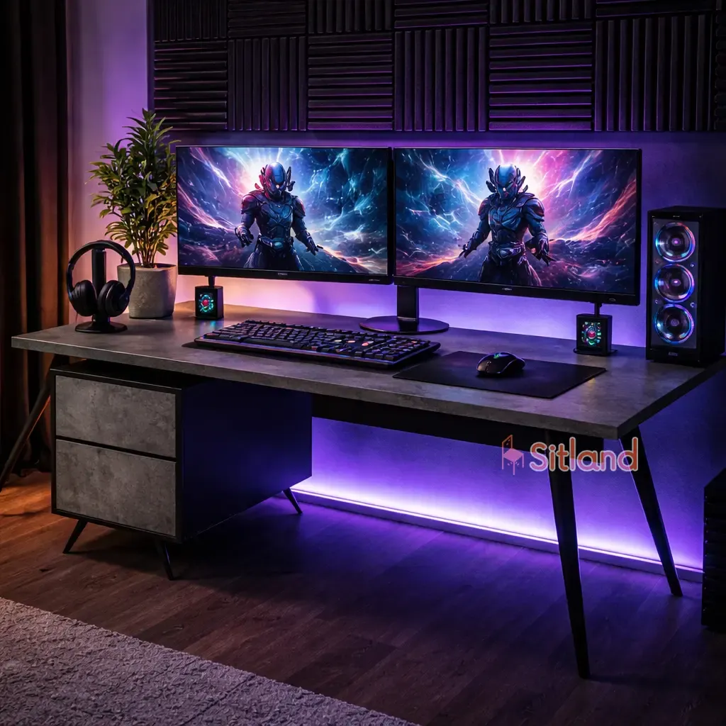 میز کامپیوتر MDF دررنگبندی متنوع | میز اداری با پایه فلزی مشکی | میز تحریر با پنل و فایل | گارانتی 3 ساله سیتلند