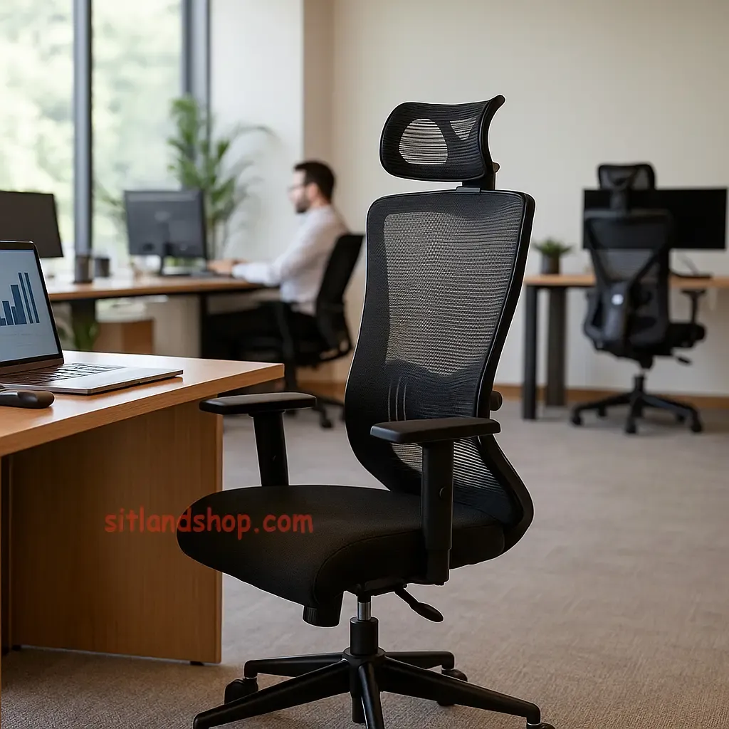 صندلی اداری m540 | قابلیت تنظیم زاویه پشتی،ارتفاع،عمق نشیمنگاه،ارتفاع دستهها | پشتی توری و ارگونومیک | سیتلند