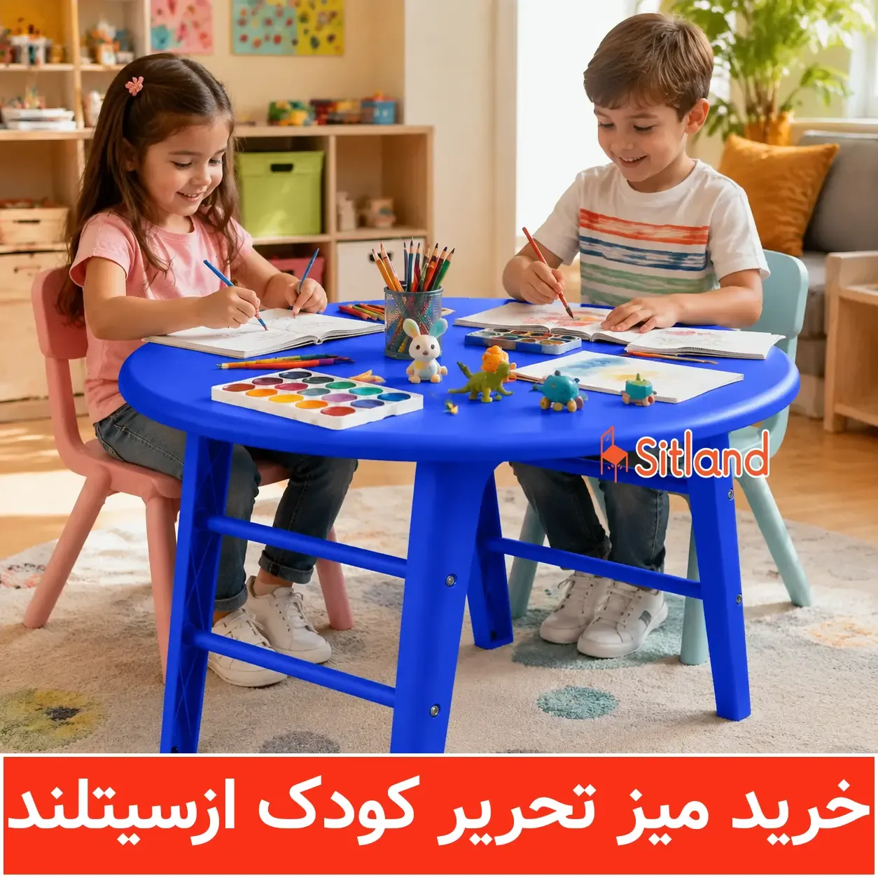 چیدمان اتاق کودک با میز تحریر پلاستیکی ساده و شیک | میز تحریر کودک مدل جدید با رنگ‌بندی شاد
