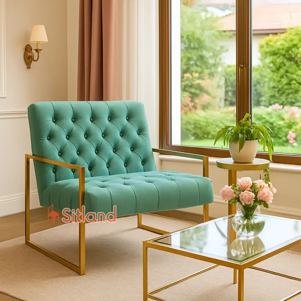 بهترین مبل مینیمال یکنفره | فریم فلزی رنگ کروم | پشتی: فوم ممول،روکش مخملی با رنگ بندی | گارانتی3ساله در سیتلند