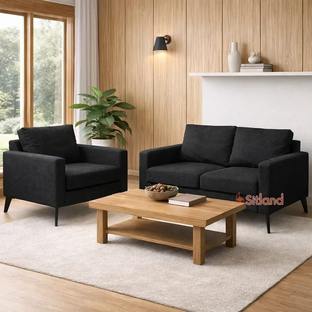 مبل تک نفره اسپرت مینیمال | قابل سفارش با روکش چرم یا پارچه | مبل راحتی با فریم فلزی رنگ مشکی | گارانتی3ساله در سیتلند