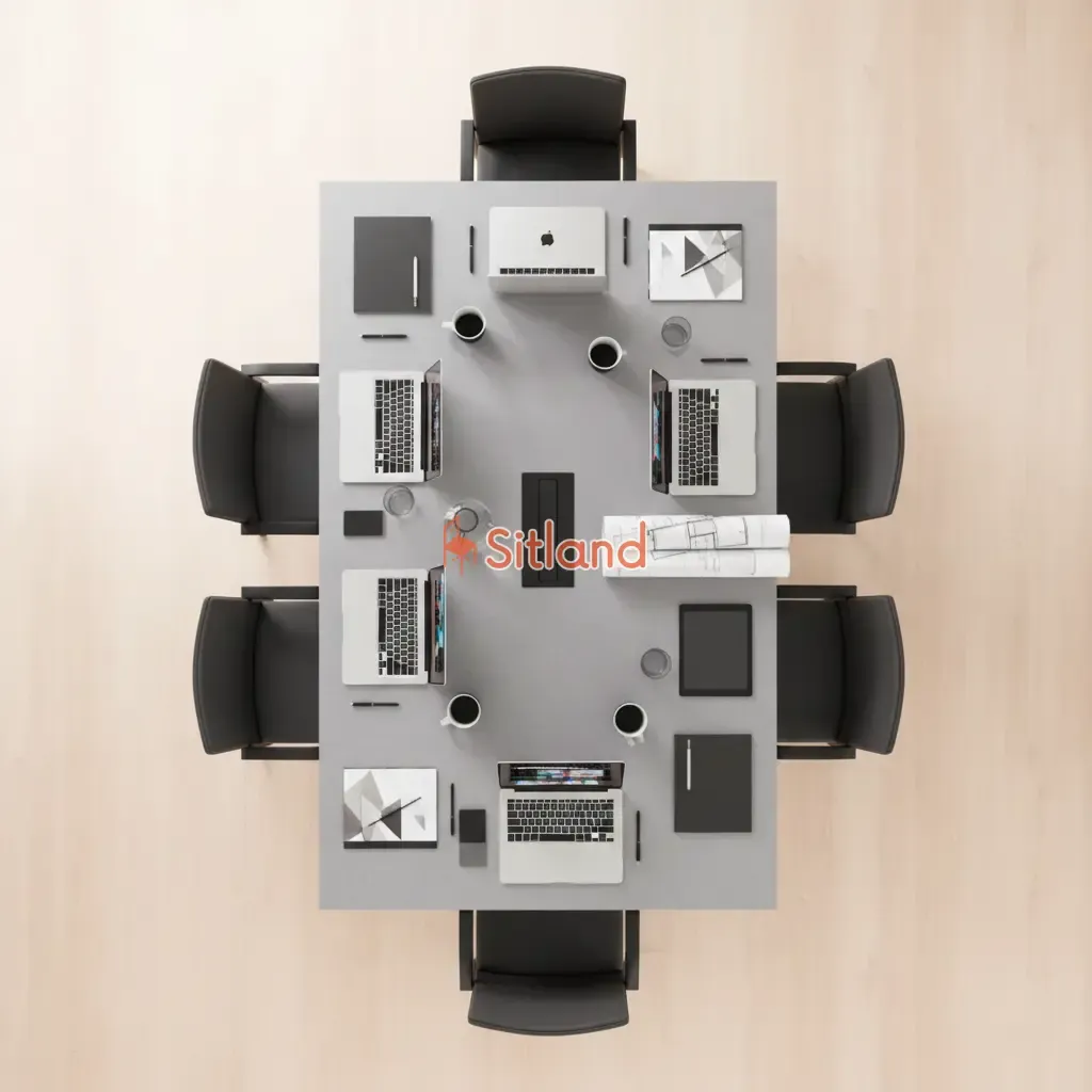 میز کنفرانس mdf | میز اداری کنفرانس با پایه های فلزیمشکی مات | میز اداری ام دی اف با رنگ‌بندی متنوع | سیتلند با خرید قسطی میز کنفرانس