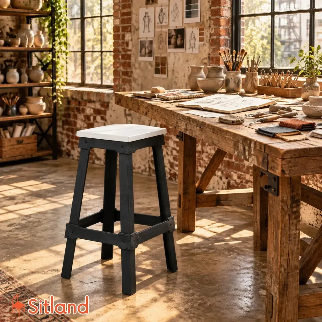 چهارپایه پایه آهنی رویه چوبی مناسب میز کار و فضاهای خلاقانه